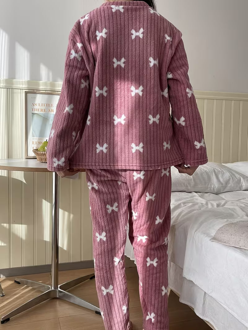 Cosy Bow Flannel Pyjama Set – Long Sleeve Top & Pants
