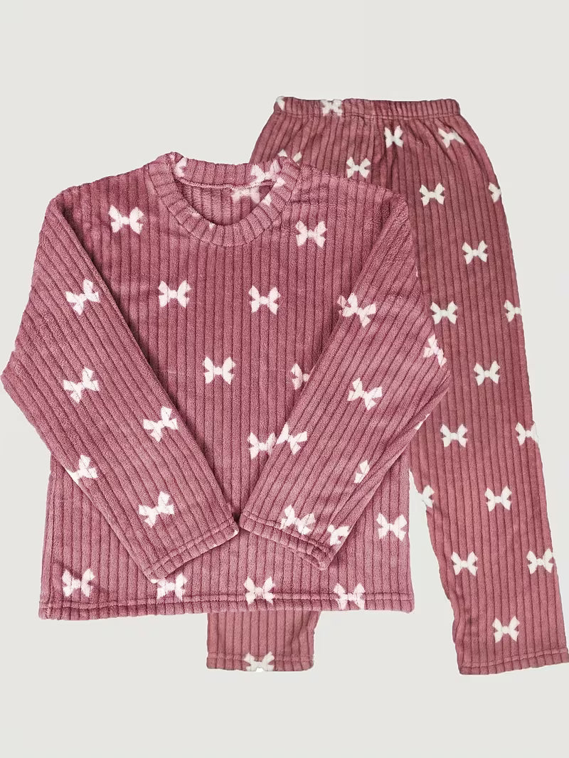 Cosy Bow Flannel Pyjama Set – Long Sleeve Top & Pants